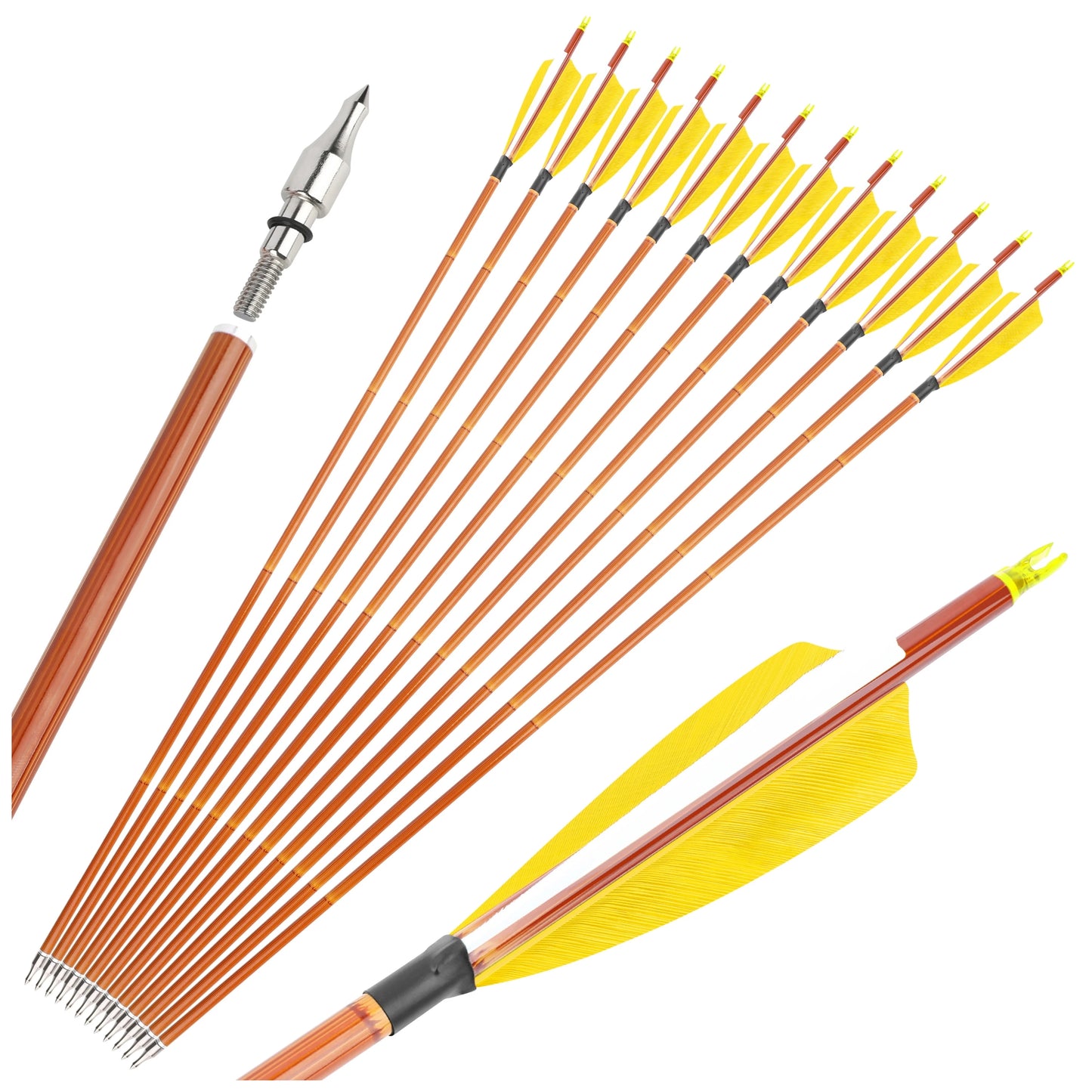 12pcs Hunting Arrows Mixed Carbon Arrows SP500 Turkey Feather ID6.2mm 100Grain Arrowhead Recurve Compound Bow Shooting