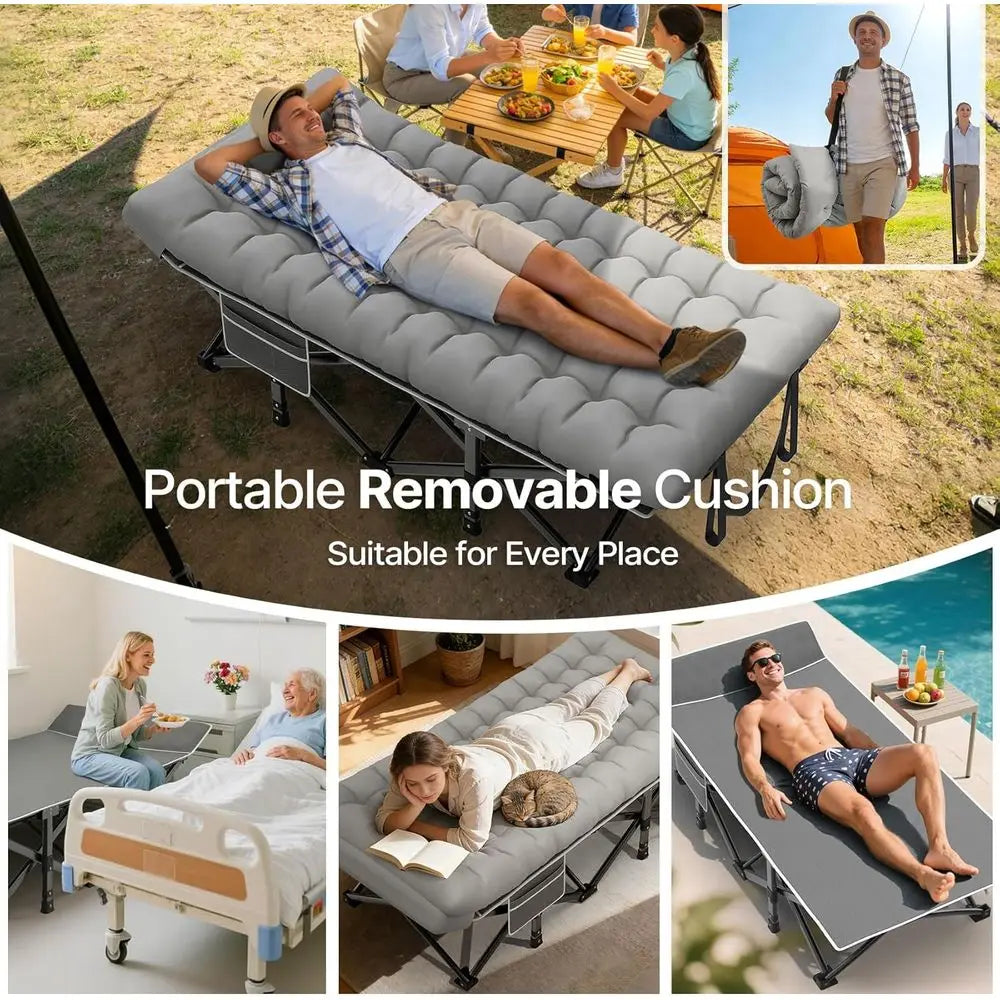 Heavy-Duty XXL Camping Cot with Pillow Mattress, 900 lbs Capacity, 1200D Double-Layer Fabric, Portable Cot for Adults, Includes