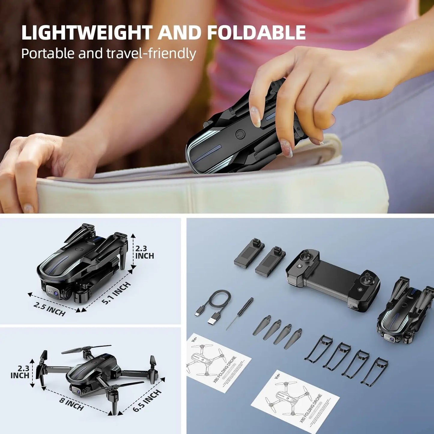 1080P HD Camera Foldable Mini Drone with FPV, Altitude Hold, 3D Flip, Easy to Fly for Beginners and Kids