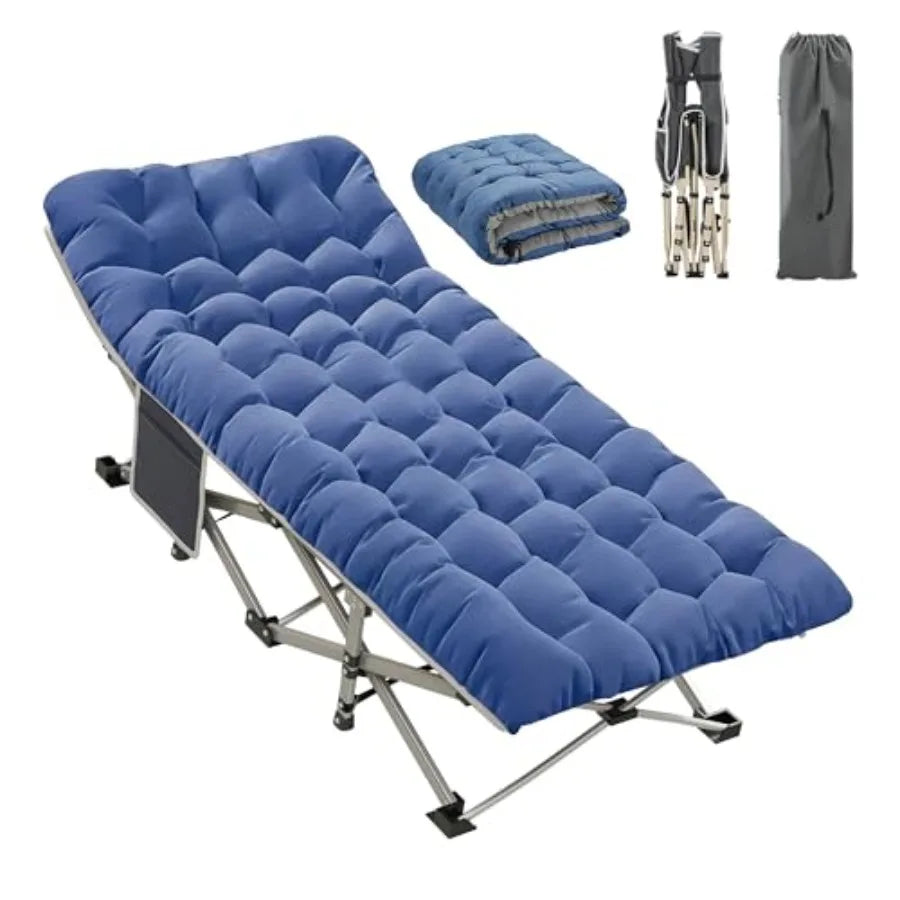 Camping Cot for Adults, Heavy Duty Folding Bed with Mattress, Portable Cot Bed with Carry Bag, Outdoor Home Office Nap, Max Loa