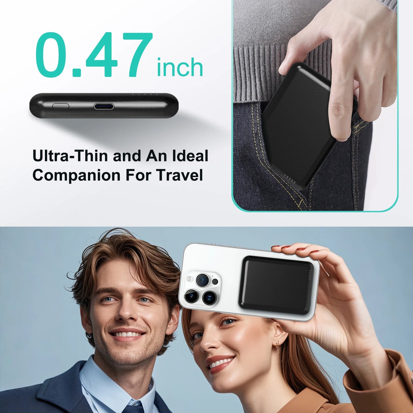 Magnetic Power Bank Portable 5000mAh Wireless Charger 20W With USB-C Cable For IPhone 16/15/14/13/12 Pro/Pro Max/Plus/Mini