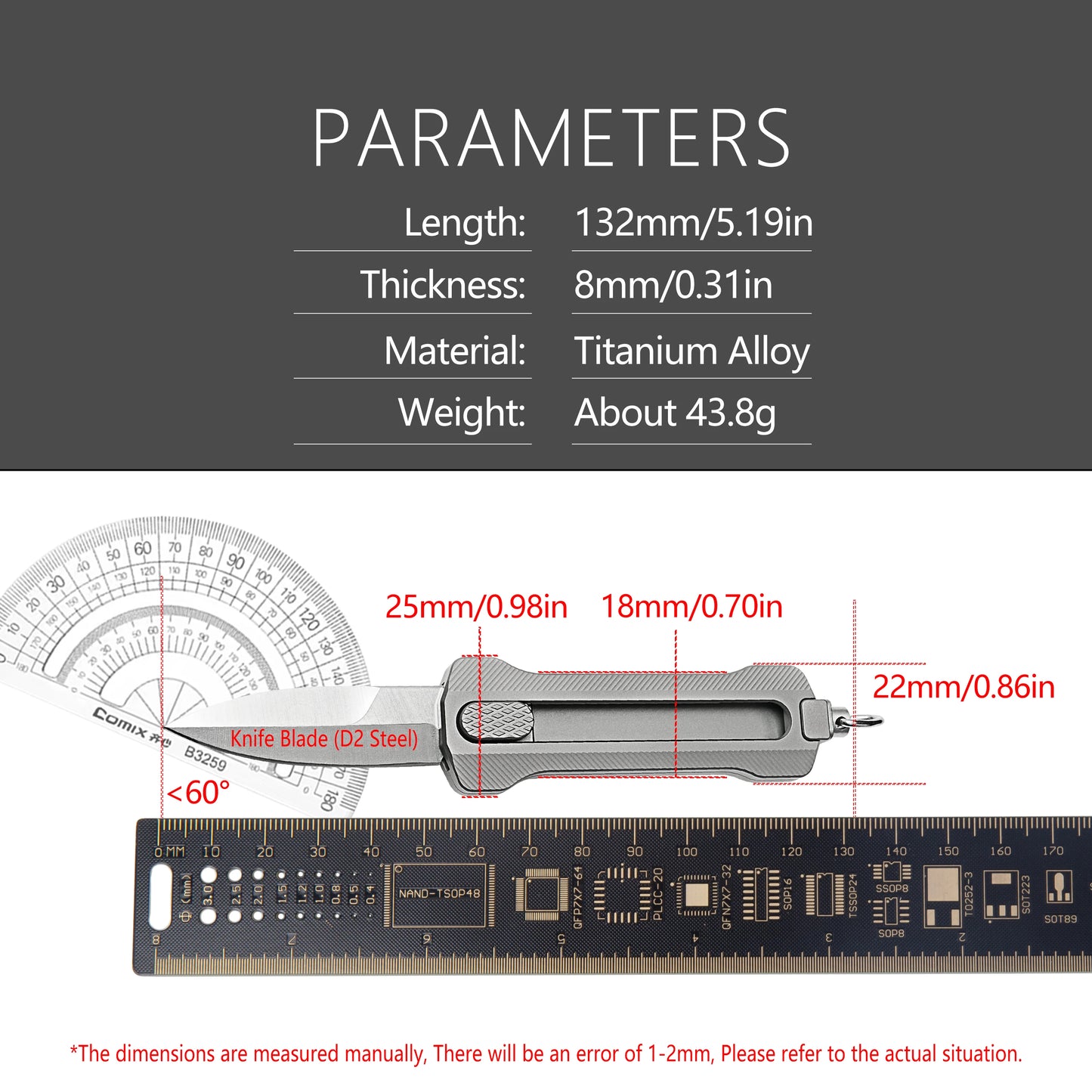 Titanium Alloy EDC Pocket Knife,D2 Steel Fixed Blade,With Window Breaker,for outdoor camping Hunting Hiking,Small Cutting Tool