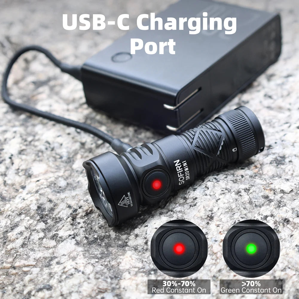 New SOFIRN SR20 MINI 1200lm Flashlight 18350 USB C IP68 Waterproof with Red LED Key Light for Camping Emergency Situations