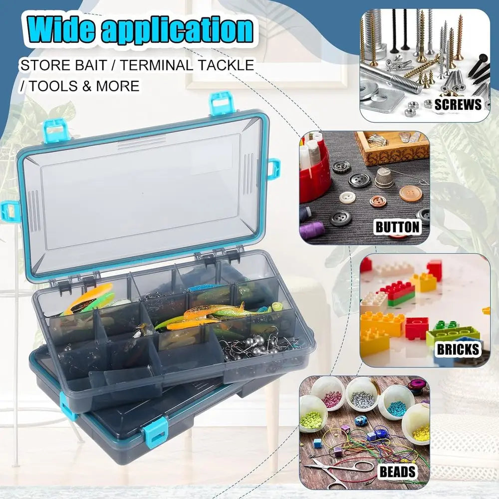 Waterproof Tackle Boxes with 3600 & 3700 Removable Dividers, Ideal for Freshwater & Saltwater Fishing (Blue)
