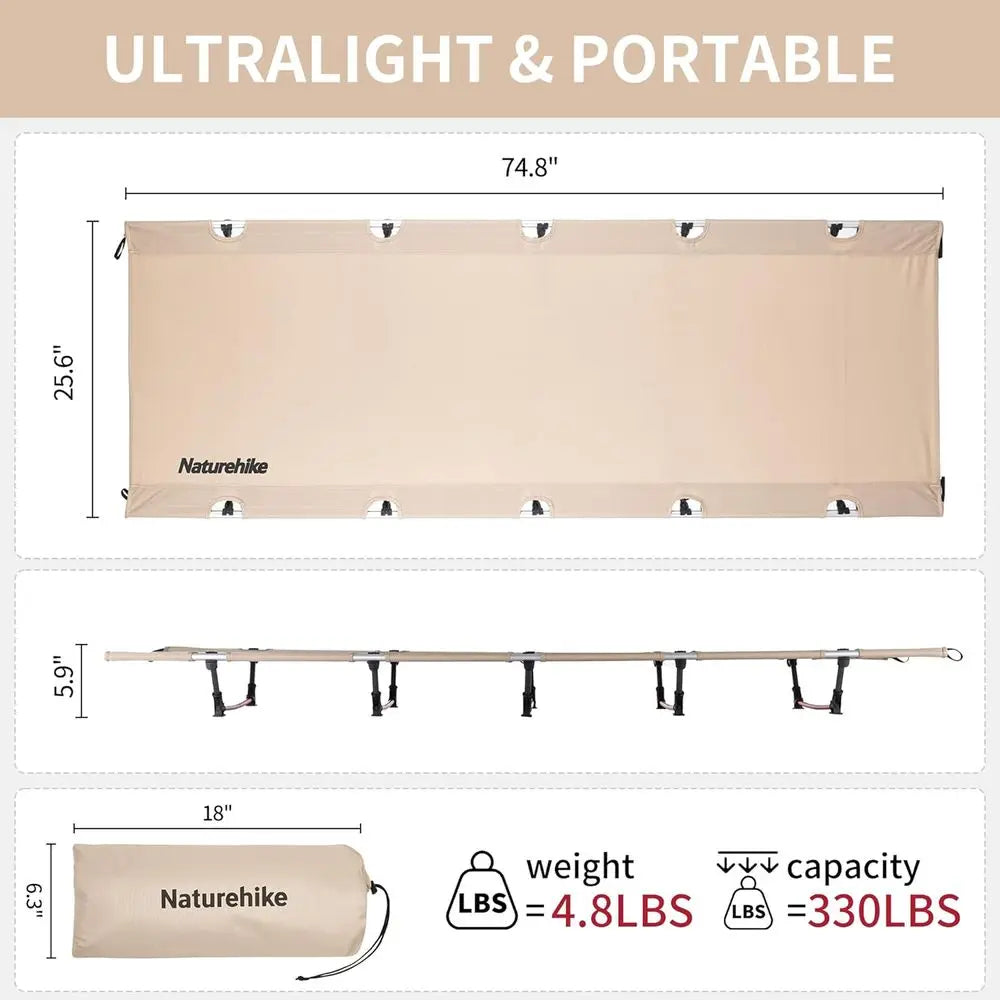 Ultralight Folding Camping Cot,Easy Assembly Portable Bed with Carry Bag,330lbs Load for Camping,Mountaineering and Hiking,Khaki