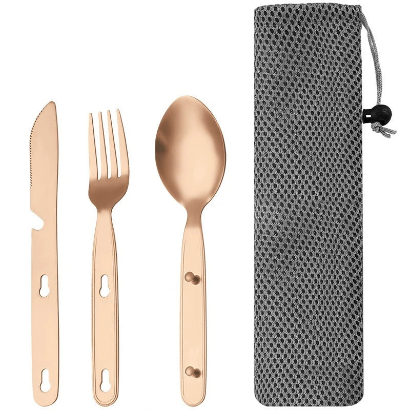 Stainless Steel Folding Camping Cutlery Set Compact Durable for Camping Hiking Picnics BBQs Essential Travel Kit