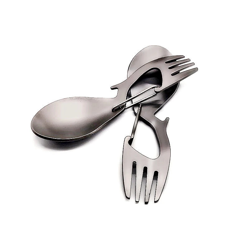 Multi functional pure titanium dual-use fork spoon, light titanium alloy spoon outdoor camping tableware spoon