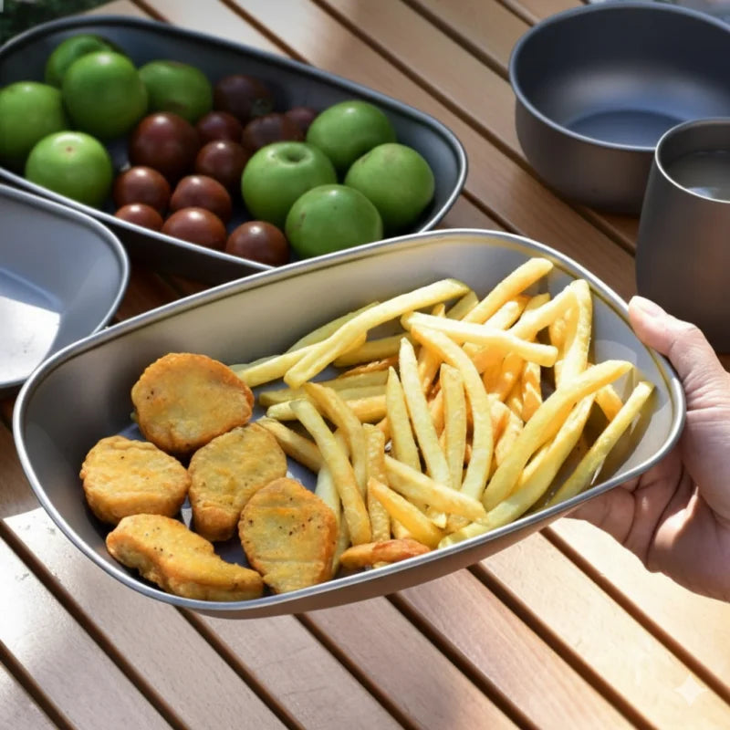 Titanium Camping Dinner Plate Ultralight Portable Plate for BBQ Fish Salad Fruit, Reusable Outdoor Tableware for Travel