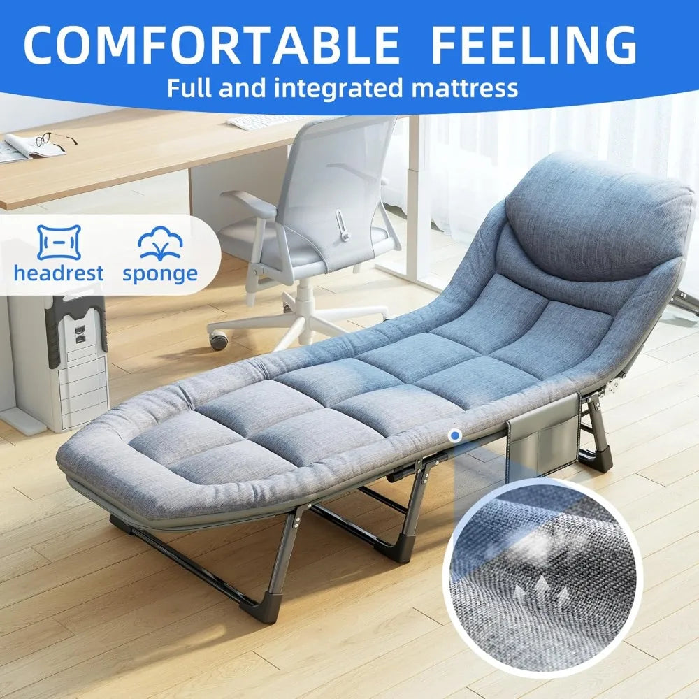 Folding Camping Cot with Mattress, 550Lbs Capacity, No Assembly, Adjustable Portable Bed