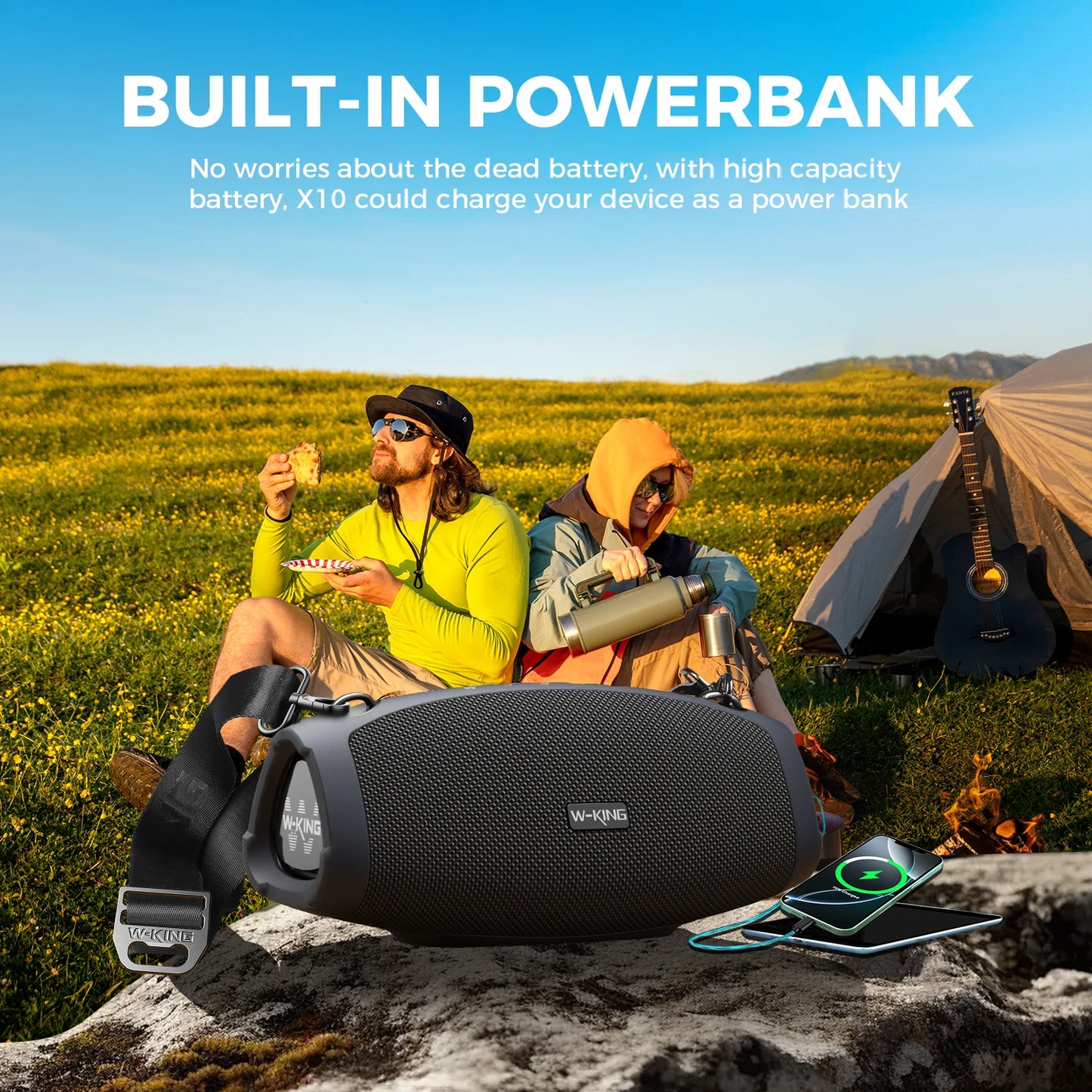 W-KING 70W Waterproof Portable Loud Bluetooth Speaker, Wireless Outdoor Boombox SubwooferTriple Passive Radiators-Deep Bass