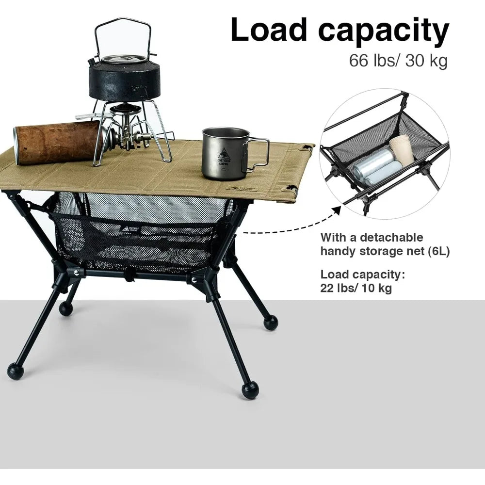 Lightweight Folding Camping Table with Mesh Storage High Low Settings for Outdoor Travel Picnic Backyard