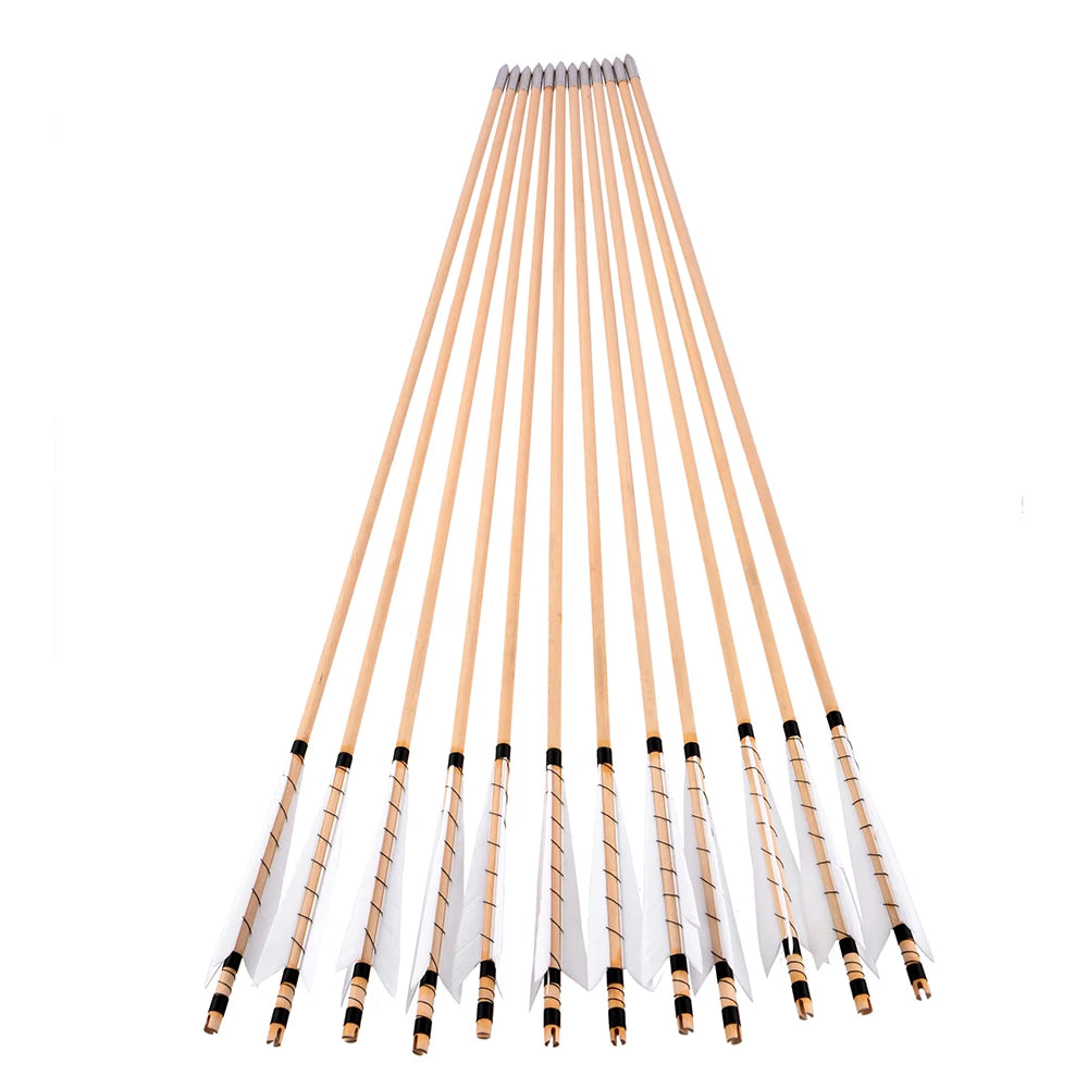 5" Turkey Feather Wooden Arrow 8mm Arrow Shaft 12pcs Archery Traditional Longbow Recurve Bow Hunting Shooting Target Acc