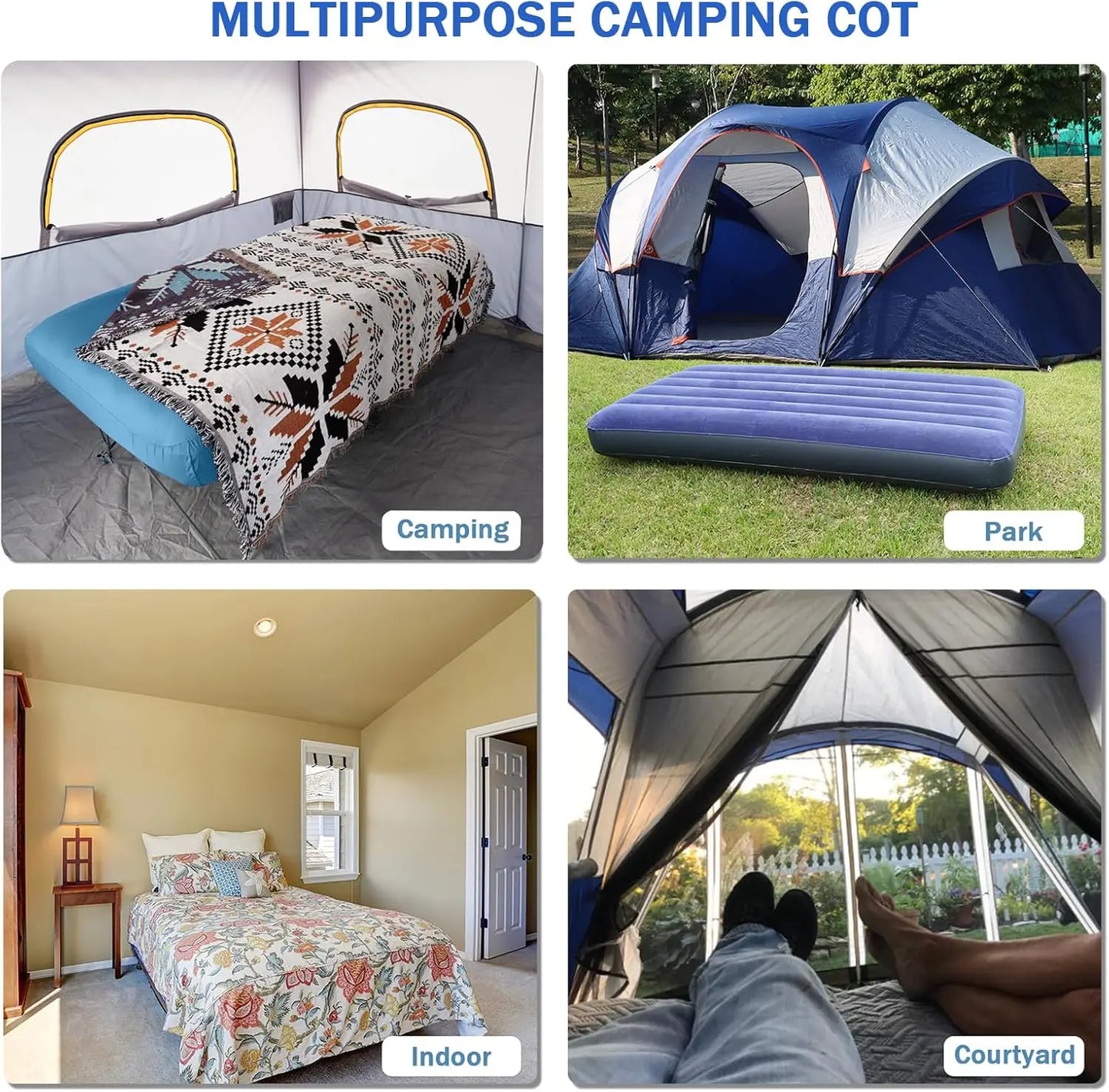 Folding Camping Cot with Inflatable Air Mattress and Carry Bag for Adults, Outdoor Travel, Camping, Beach Vacation