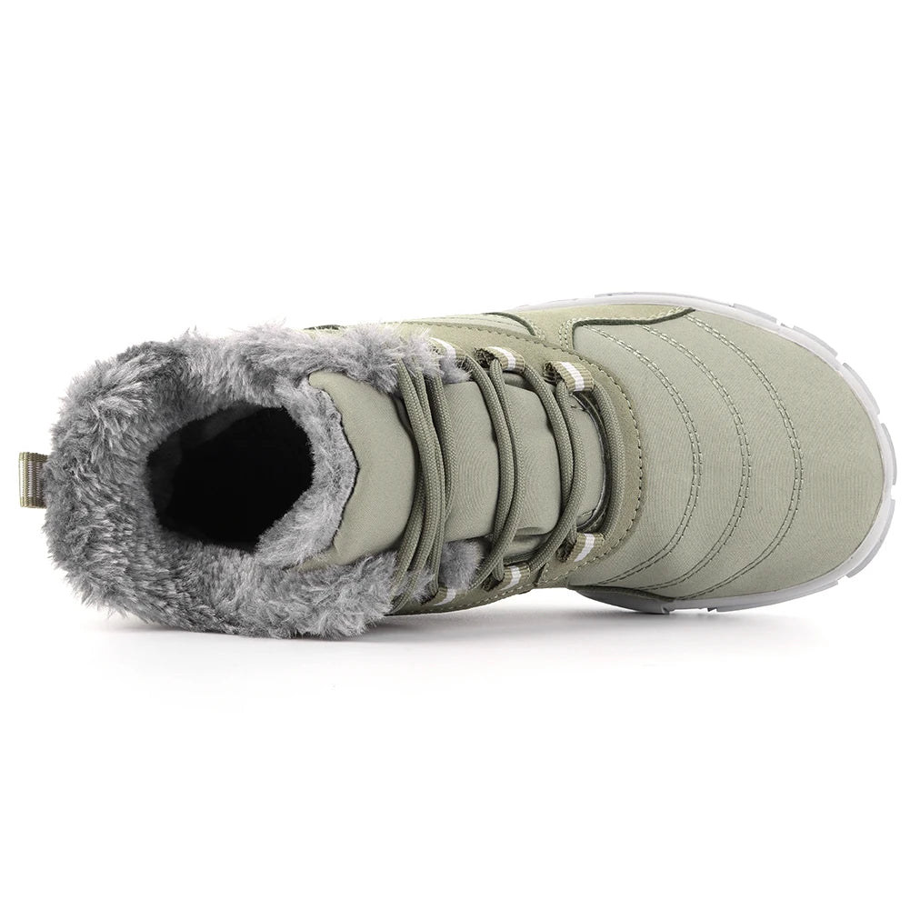 Warm Hike Shoes Non-Slip Waterproof Warm Fur Lined for Women Men (Green 45)