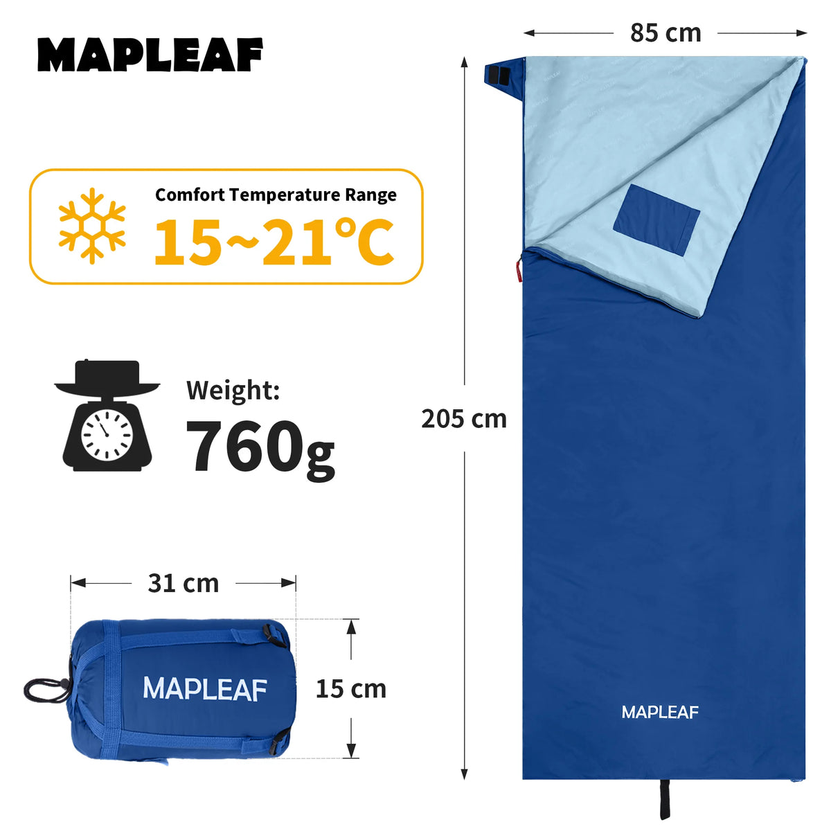 MAPLEAF Portable Sleeping Bag Waterproof Splicable Lightweight Compact Compression Sack Camping Hiking Climbing