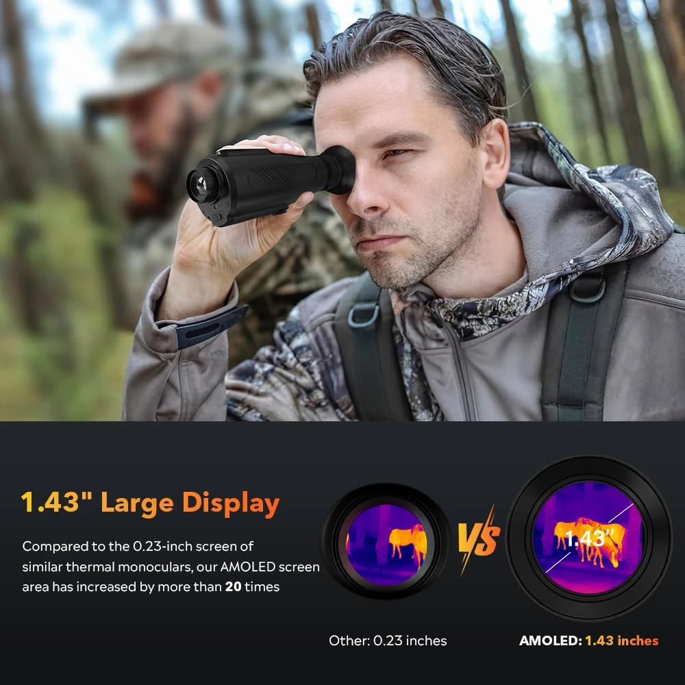 GTGUARD Ai15 1-8X Digital Zoom Thermal Monocular 1500m Long Range AI Enhanced 384×288 10hrs Battery IP66 for Coyote Hog Hunting With Video Rec WiFi PIP