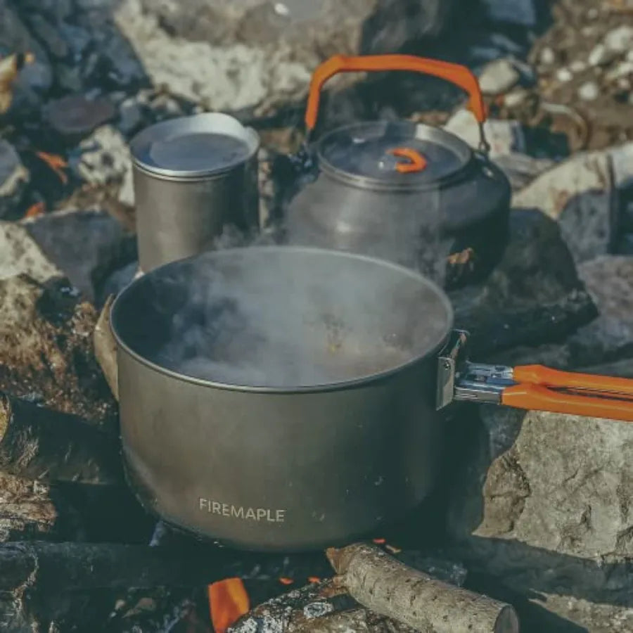 Feast Outdoor Camping Cookware Set, Portable Stackable Cooking Pot and Pan Kit with Kettle, Saucepans and Spatula for Hiking, F