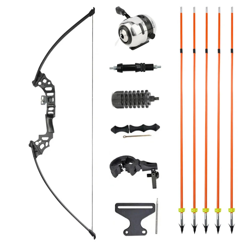 Bowfishing Set Recurve Bow 40Ibs Fiberglass Arrows with Reel Fishing Archery Fish Straight Bow Hunting Shooting