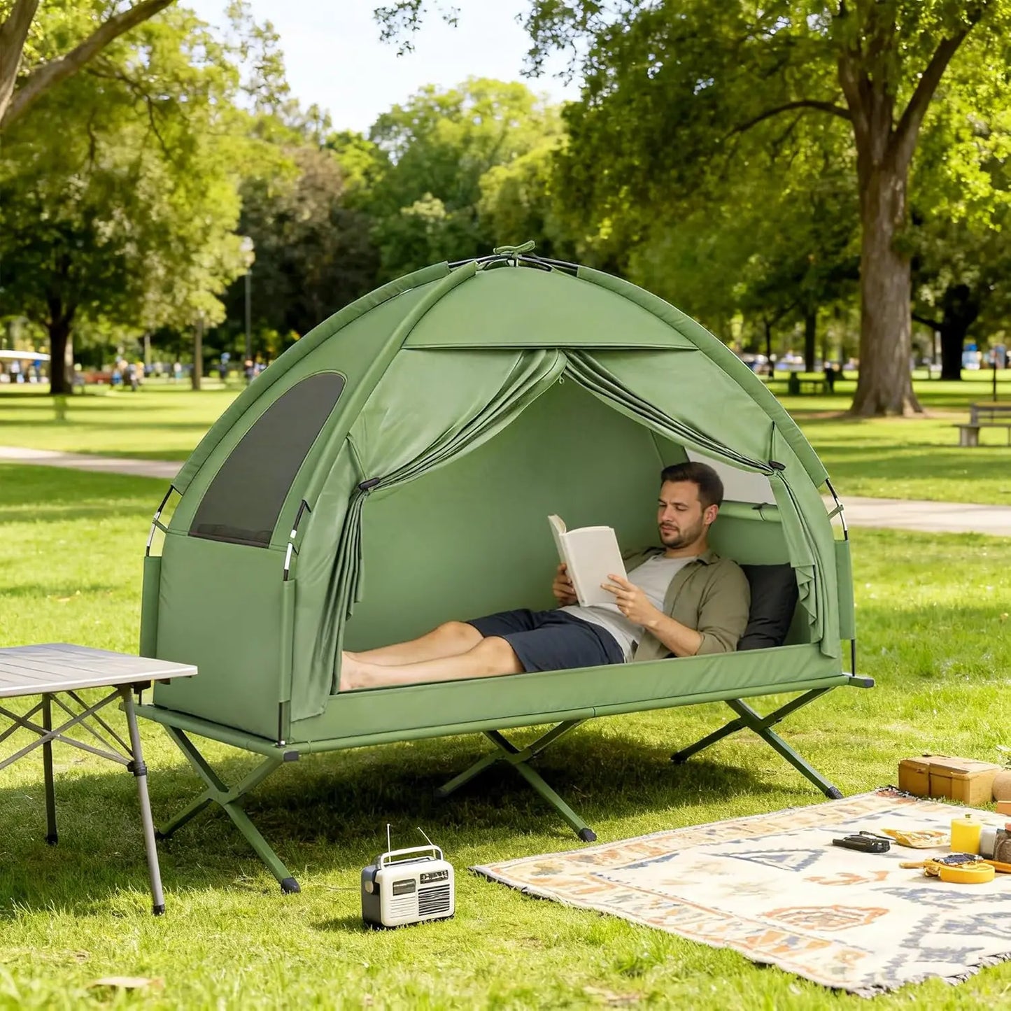 Single Person Folding Camping Cot Tent Combo, Off-Ground Outdoor Bed with Carry Bag for Hiking, Travel