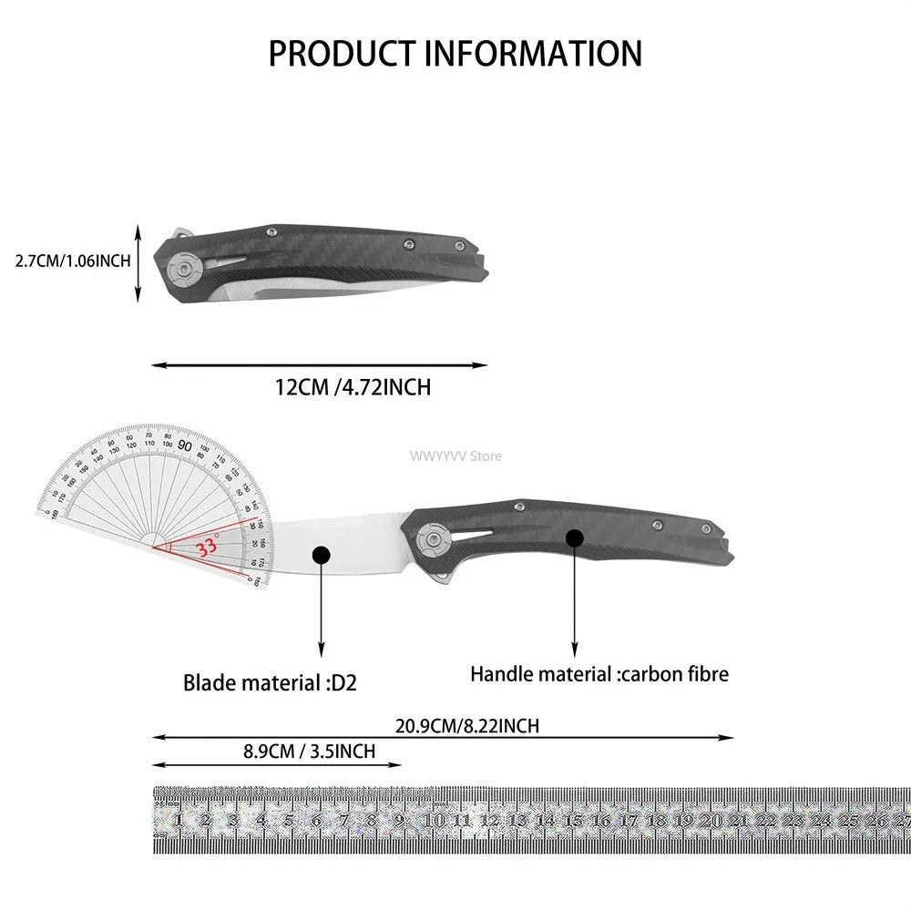 ZT 0707 Lightweight Outdoor Tactical Folding Knife Premium D2 Steel Blade Carbon Fiber Handle EDC Camping Hunting Essential Tool