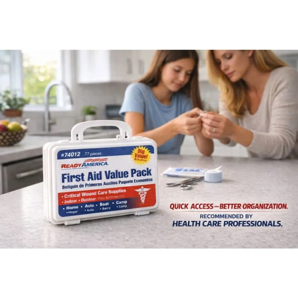 Professional 77 Piece Comprehensive First Aid Kit for Emergency & Survival Situations - Includes Bandages, Gauze, Antiseptic Wipes, Medical Supplies for Home, Car, Workplace, Travel, Outdoor Adventures, Camping, Hiking -