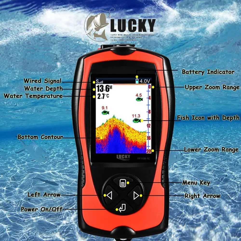 Portable Fish Finder Handheld Kayak Fish Finders Wired Fish Depth Finder Sonar Sensor Transducer for Boat Fishing Sea Fishing