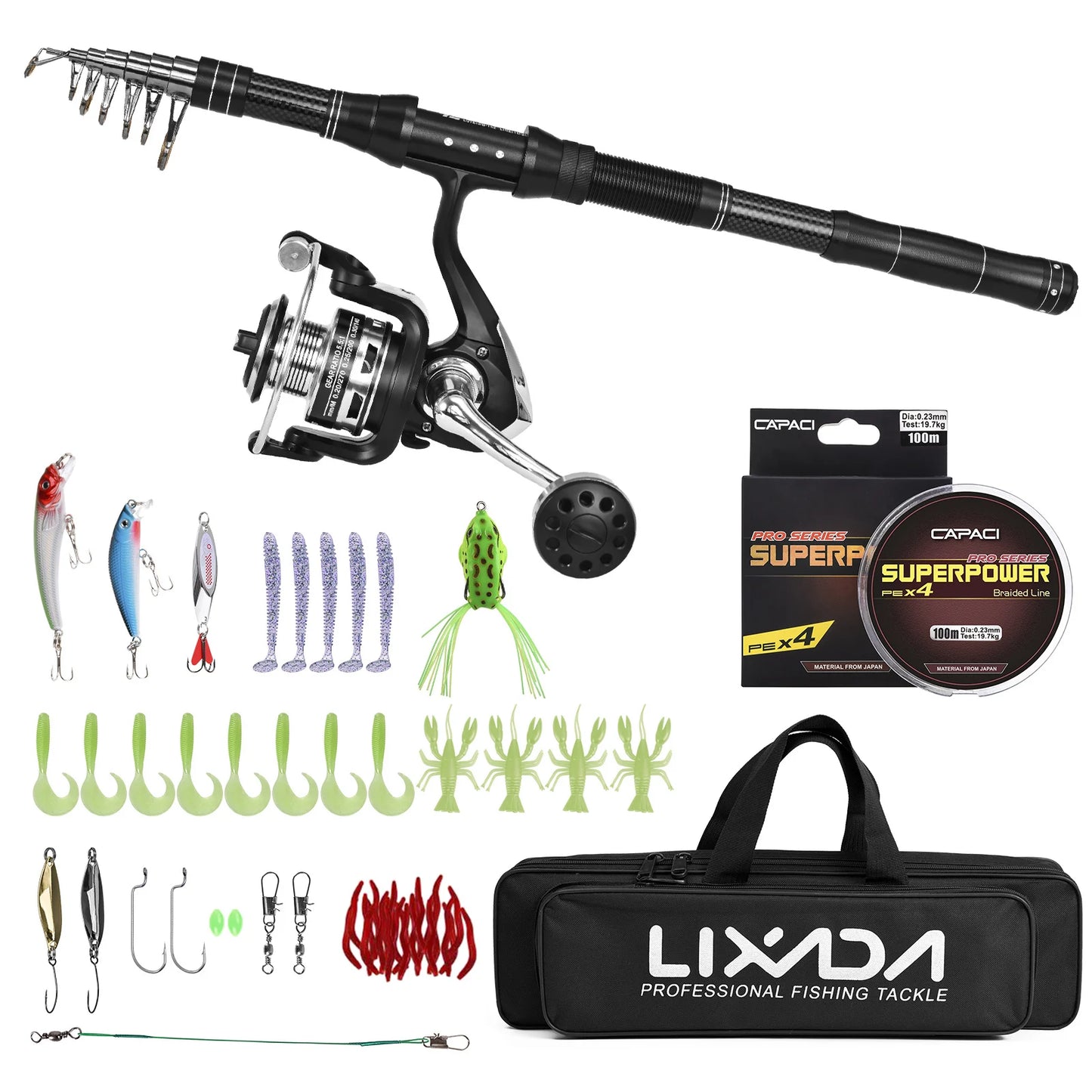 Fishing Rod and Reel Combo Fishing Rod and Reel Combo Portable Fishing Rod With Fishing Line Lures Carry Bag Fishing Rod Kit