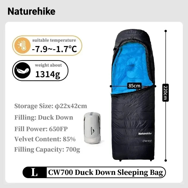 Naturehike CW700 Sleeping Bag Ultralight Down Sleeping Bag for Adults Outdoor Winter Warm 650FP Duck Down Envelope Sleeping Bag