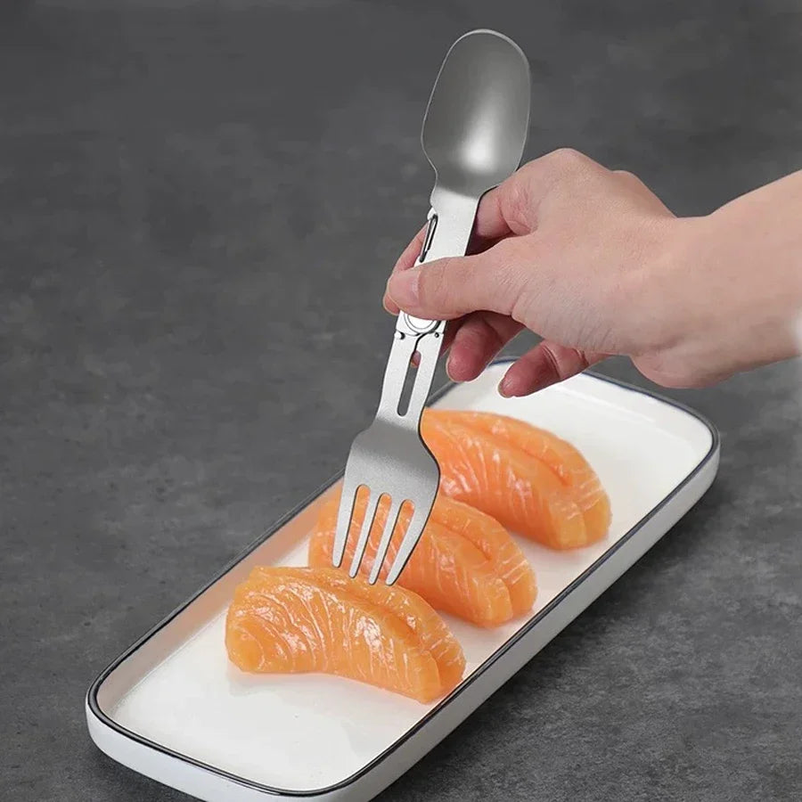 2-in-1 multifunctional Pure Titanium Cutlery with Folding Spoon and Fork Combo,Perfect for Hiking,Camping,or Backpacking Trips