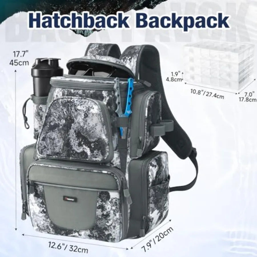 Fishing Backpack with 2 Rod Holders and 4 Tackle Boxes, Large Tackle Storage Bag With Rain Cover for Fishing Gear