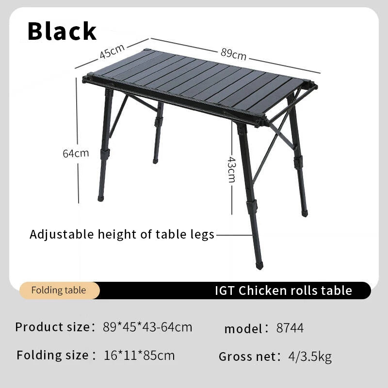 Camping folding chicken roll table aluminum alloy adjustable IGT table with stove, picnic barbecue movable table