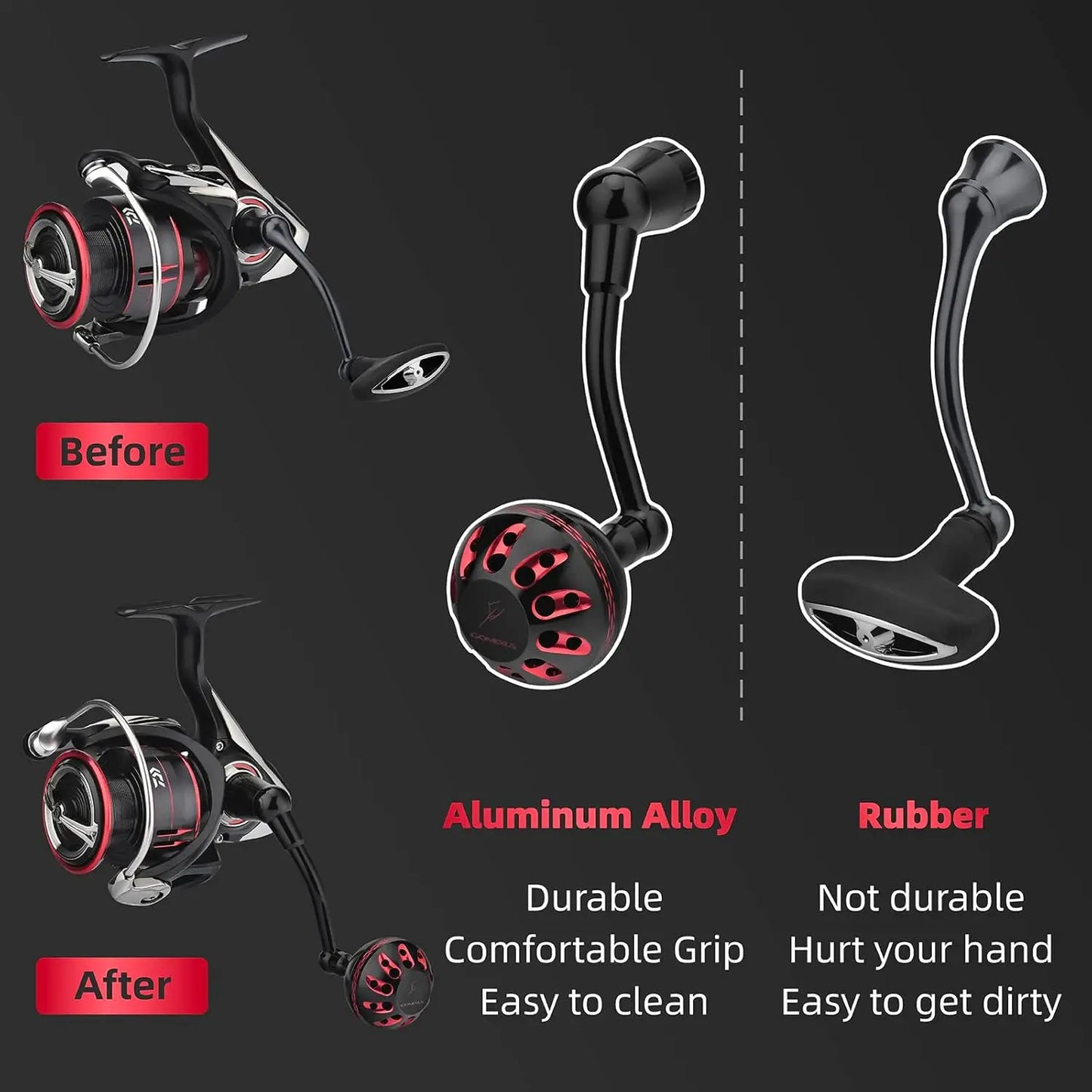 GOMEXUS Power Handle for Daiwa Tatula  Fuego Ballistic LT Spinning Reel Replacement Handle(Fit MQ Version) 63mm