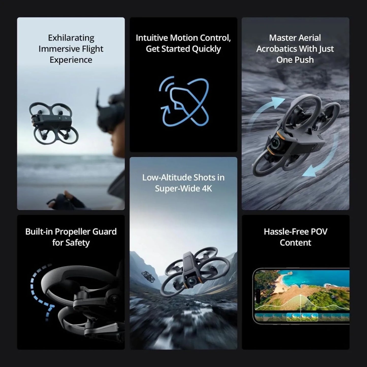 DJI Avata 2 Fly More Combo (3 Batteries), FPV Drones with Camera for Adults 4K, Immersive Experience, One-Push Acrobatics, Built-in Propeller Guard, 155° FOV, Drone Compliant with FAA Remote ID