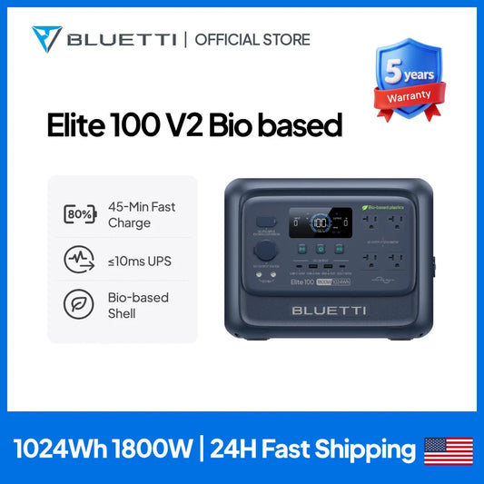 BLUETTI Elite 100 V2 Bio-based Portable Power Station 1800W 1024Wh LFP Battery Backup High Capacity For Camping Home Emergency