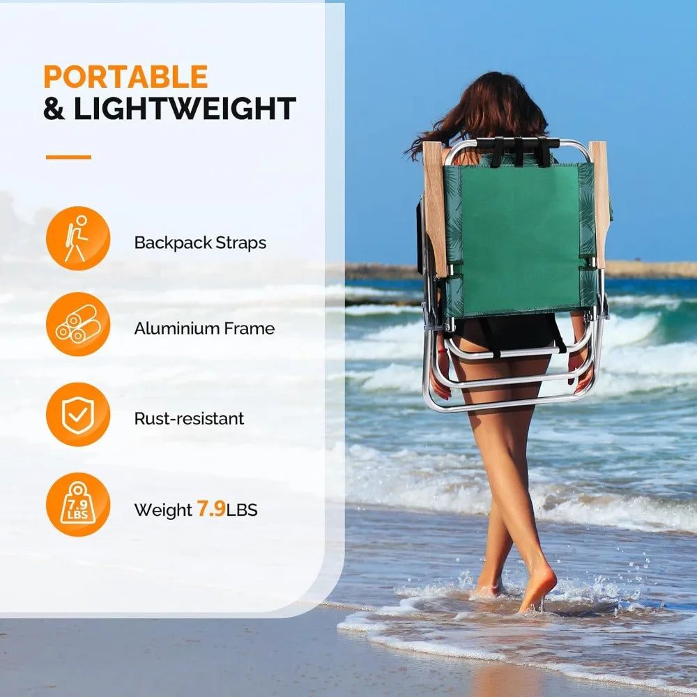 Lightweught 17" Backpack Beach Chair, Tall Beach Chairs for Adults, Portable with Adjustable Straps, 3-Position Customized