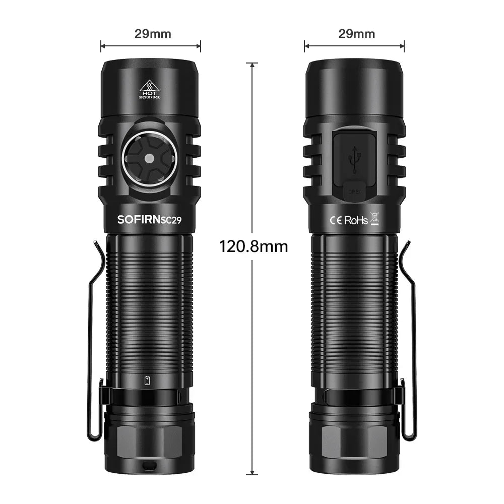 Sofirn SC29 3000 Lumens EDC Flashlight Rechargeable  XHP50B LED Powerful  21700 Torch Light Lantern IPX8 for Camping Fishing