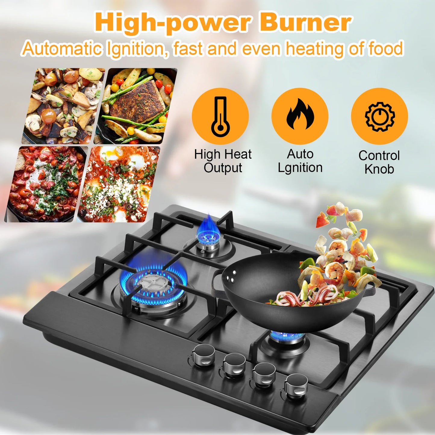 Indoor Propane Stove with Auto Ignition, Portable Countertop Stove Built-in Powerful Burners for Kitchen Cooking,Camping,Outdoor