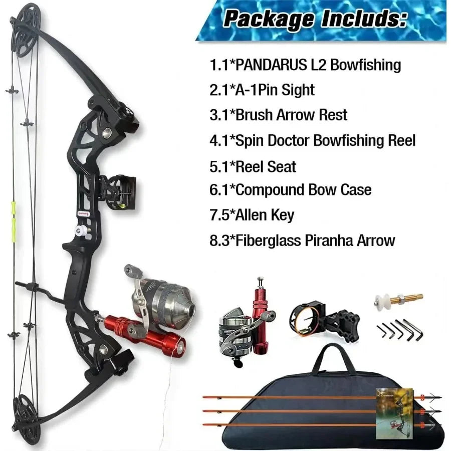 Bowfishing Bow Kit with Arrow Ready to Shoot Right Handed 15-45 LBS Draw Length 18"-29.5" AdjustableAxle-to-Axle: 34.2" Complet