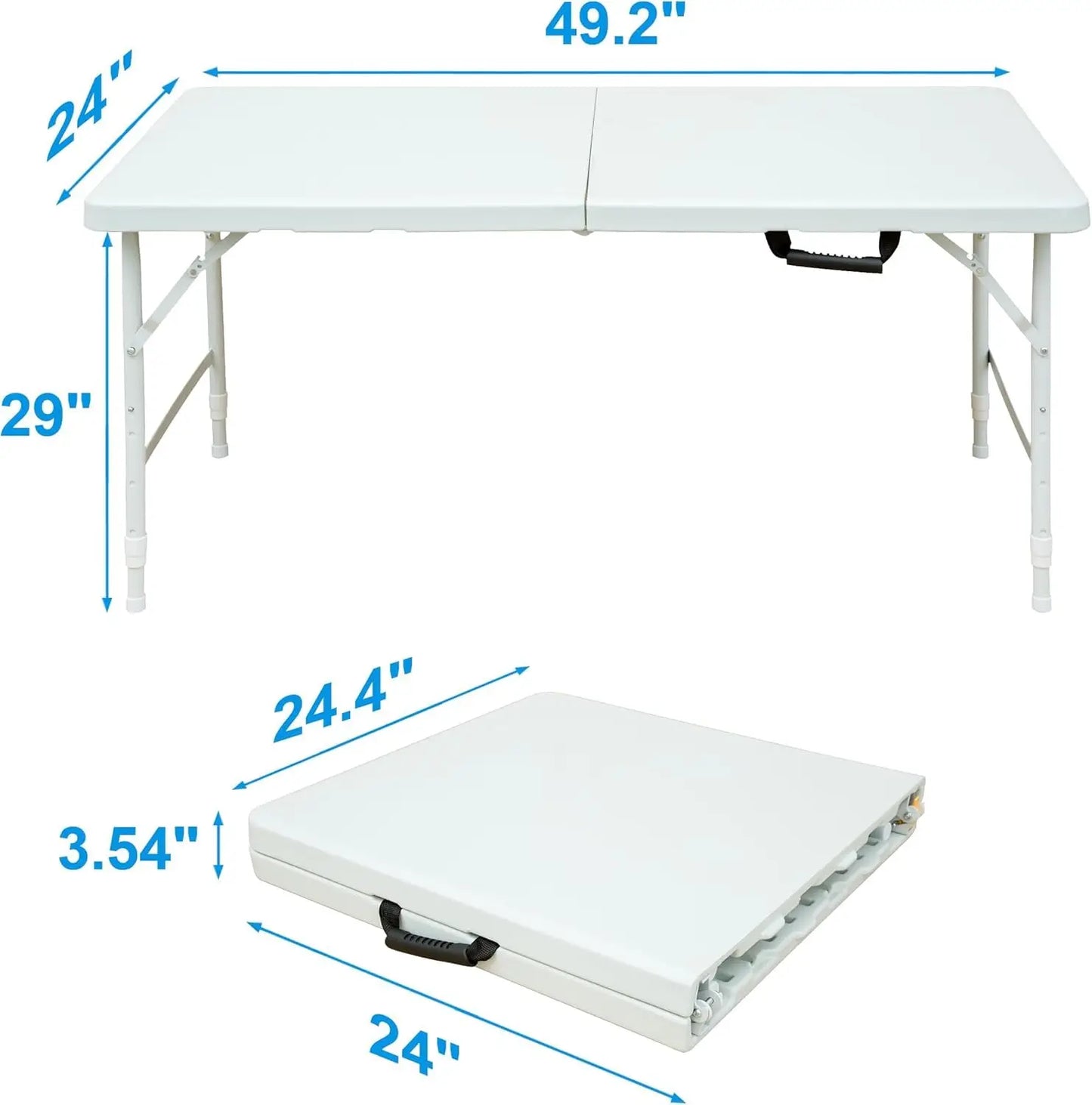 4FT Heavy Duty Folding Table, 300LBS Capacity Rectangular Trestle Table with Adjustable Height, Waterproof Portable for Outdoor
