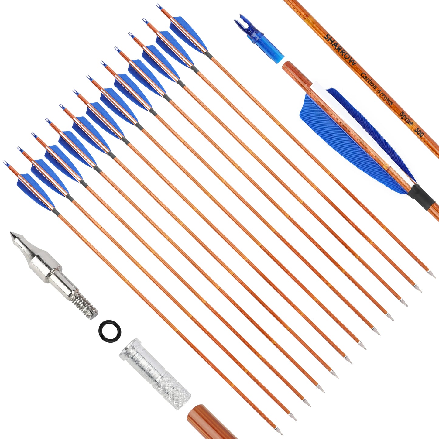 12pcs Hunting Arrows Mixed Carbon Arrows SP500 Turkey Feather ID6.2mm 100Grain Arrowhead Recurve Compound Bow Shooting