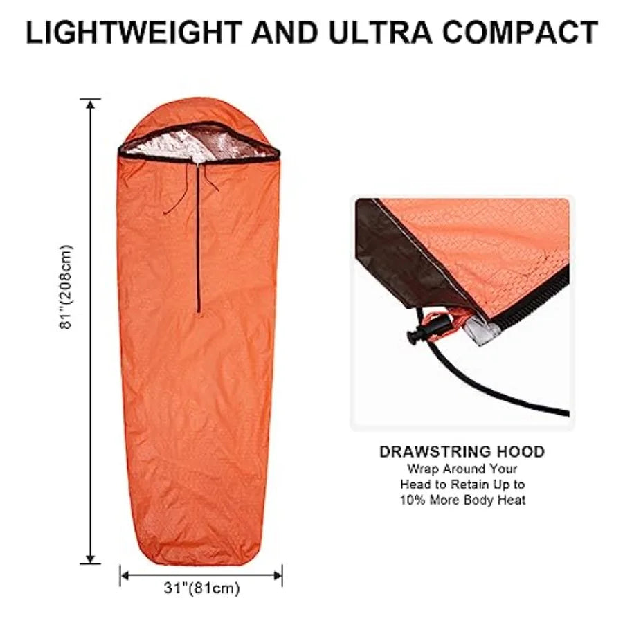 Emergency Sleeping Bag Thermal Bivvy Lightweight Survival Sleeping Bags Thermal Bivy Sack Portable Compact Waterproof Reusable