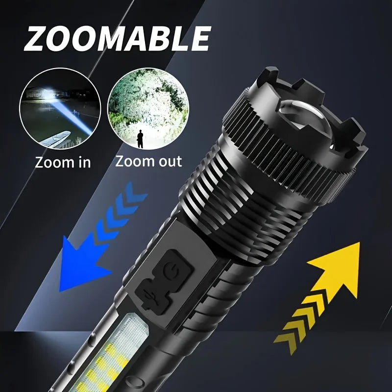 Rechargeable High Lumen LED Flashlight Tactical COB Work Light Power Display Waterproof Camping Emergency Christmas Men Gift