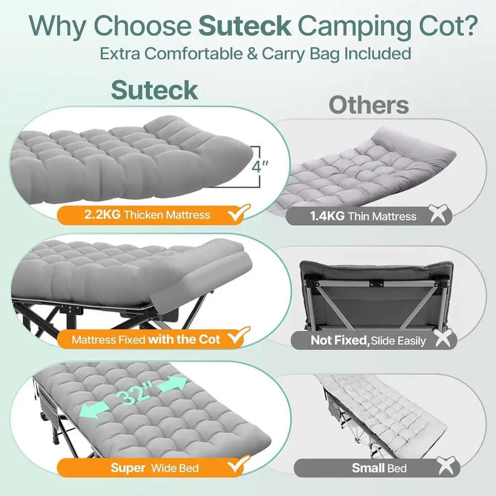 Heavy-Duty XXL Camping Cot with Pillow Mattress, 900 lbs Capacity, 1200D Double-Layer Fabric, Portable Cot for Adults, Includes