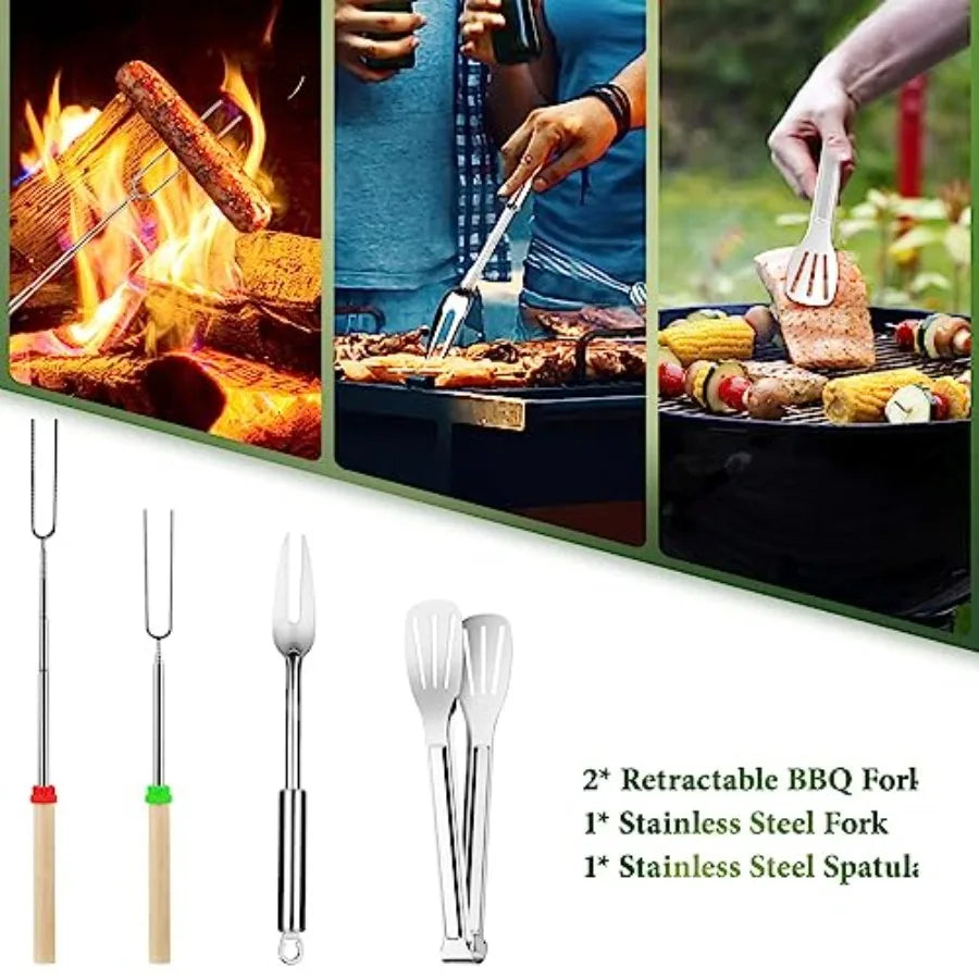 Camping Cooking Utensils Set, Stainl Steel Grill Tools, Camping BBQ Cookware Gear and Equipment for Travel Tenting RV Van Picni
