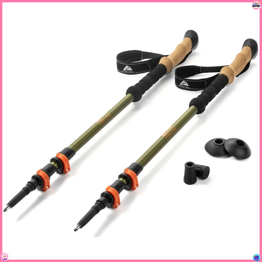 Adjustable Quick Lock Trekking Poles Aluminum with Cork Grip, 2 Hiking Poles for Hiking & Trekking