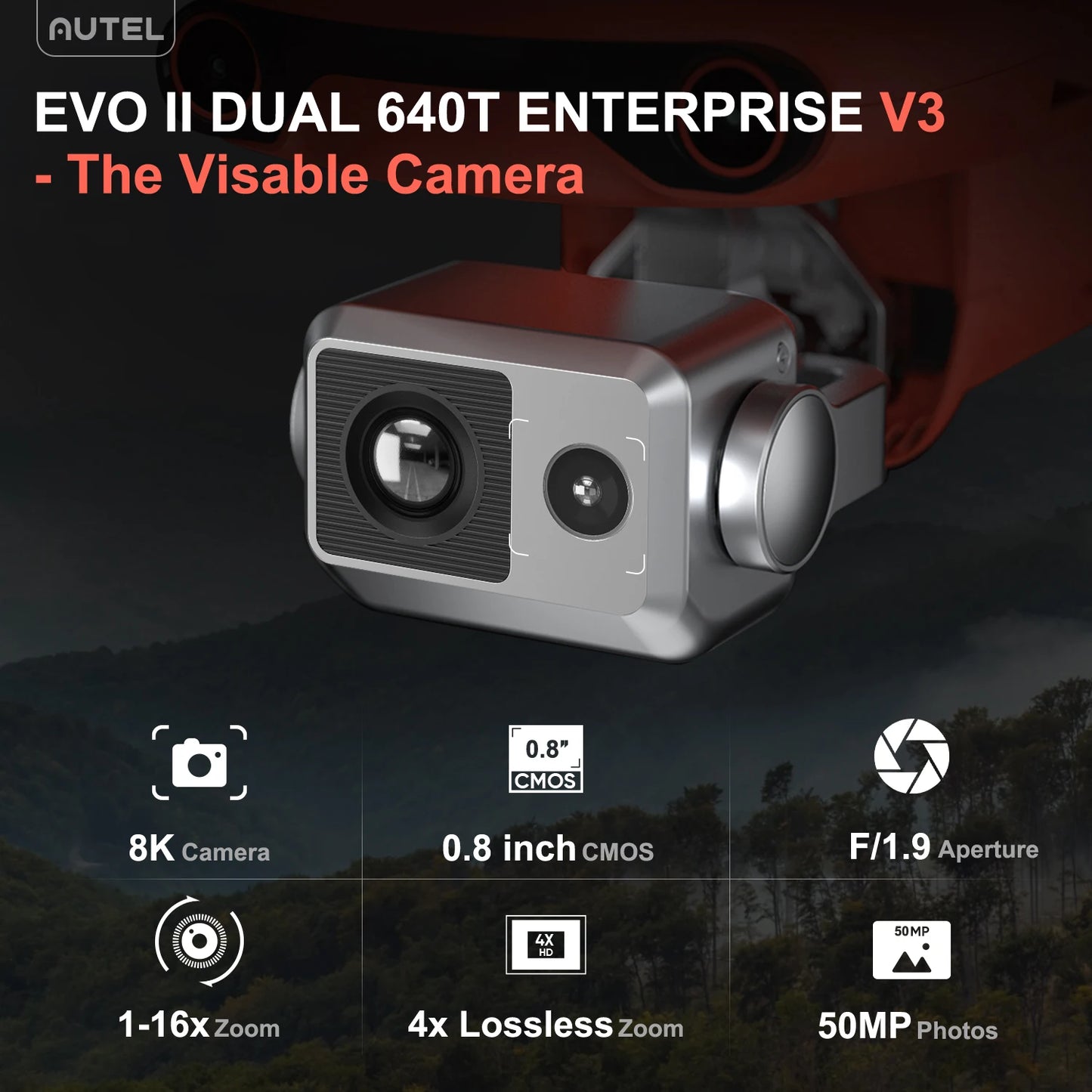 Autel Robotics Drones EVO II Dual 640T Enterprise V3 Professional 640*512 30Hz Thermal&8" RYYB CMOS Sensor AI Recognition