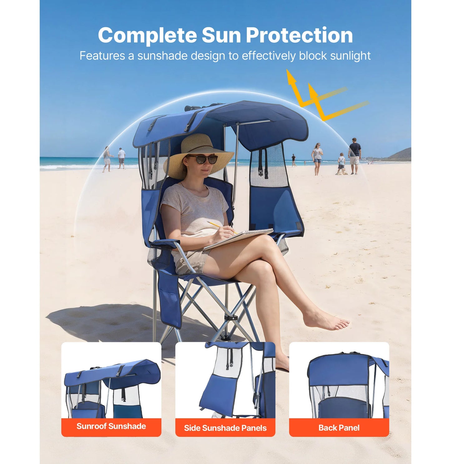 SucceBuy Camping Chair with Canopy Shade Folding Beach Chair with Canopy & Magazine Pocket for Outdoor Camp Fishing Tailgates