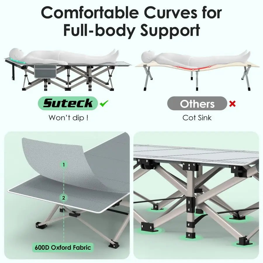 Camping Cot, Folding Camping Cot Bed for Adults Sleeping 1200D Double Layer Oxford Portable Folding Outdoor Cots for Camping W S