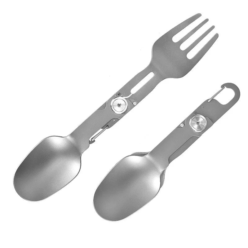 Titanium Folding Spork 2-in-1 Spoon Fork Combo for Camping Hiking Backpacking, Lightweight Portable Outdoor Utensil (1PC)