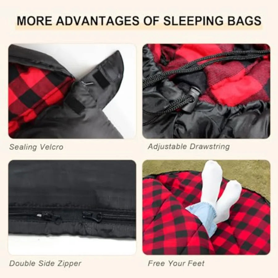 Double Sleeping Bag Flannel for Adults with 2 Pillows 2 Person Sleeping Bags Camping XXL Queen Size Two Person Sleeping Bag for